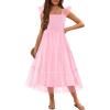 Arshiner Tween Girls Dress Ruffle Sleeve Elastic Straps Smocked A-Line Tulle Summer Long Patry Birthday Sundress(Light Pink)