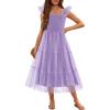 Arshiner Tween Girls Dress Ruffle Sleeve Elastic Straps Smocked A-Line Tulle Summer Long Patry Birthday Sundress(Lilac)