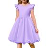 Arshiner Tween Girls Summer Bubble Dress Ruffle Sleeve Casual Party Midi Dresses(Purple)