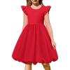 Arshiner Tween Girls Summer Bubble Dress Ruffle Sleeve Casual Party Midi Dresses(Red)
