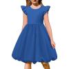 Arshiner Tween Girls Summer Bubble Dress Ruffle Sleeve Casual Party Midi Dresses(Royal Blue)