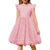 Arshiner Tween Girls Summer Bubble Dress Ruffle Sleeve Casual Party Midi Dresses(White Floral-pink)
