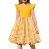 Arshiner Tween Girls Summer Bubble Dress Ruffle Sleeve Casual Party Midi Dresses(Yellow Floral)