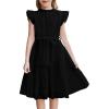 Arshiner Tween Girls Summer Dress Formal Ruffle Sleeve A Line Casual Elegant Dresses with Belt(Black)