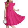 Arshiner Tween Girls Summer Dress Formal Ruffle Sleeve A Line Casual Elegant Dresses with Belt(Hot Pink)