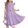 Arshiner Tween Girls Summer Dress Formal Ruffle Sleeve A Line Casual Elegant Dresses with Belt(Lavender)