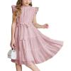 Arshiner Tween Girls Summer Dress Formal Ruffle Sleeve A Line Casual Elegant Dresses with Belt(Light Pink)