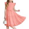 Arshiner Tween Girls Summer Dress Formal Ruffle Sleeve A Line Casual Elegant Dresses with Belt(Orange Pink)