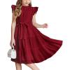 Arshiner Tween Girls Summer Dress Formal Ruffle Sleeve A Line Casual Elegant Dresses with Belt(Red)