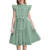 Arshiner Tween Girls Summer Dress Formal Ruffle Sleeve A Line Casual Elegant Dresses with Belt(Sage Green)