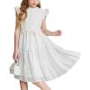 Arshiner Tween Girls Summer Dress Formal Ruffle Sleeve A Line Casual Elegant Dresses with Belt(White)