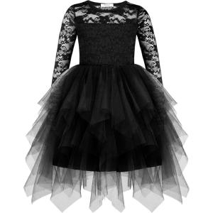 Arshiner Flower Girl Dress Toddler Contrast Lace Tutu Irregular Tulle Wedding Birthday Party Dresses(Black)