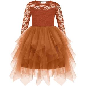 Arshiner Flower Girl Dress Toddler Contrast Lace Tutu Irregular Tulle Wedding Birthday Party Dresses(Caramel)