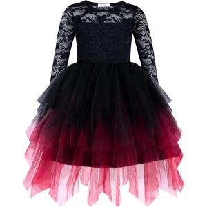 Arshiner Flower Girl Dress Toddler Contrast Lace Tutu Irregular Tulle Wedding Birthday Party Dresses(Gradient Black)