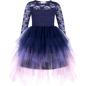 Arshiner Flower Girl Dress Toddler Contrast Lace Tutu Irregular Tulle Wedding Birthday Party Dresses(Gradient Navy Blue)