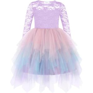 Arshiner Flower Girl Dress Toddler Contrast Lace Tutu Irregular Tulle Wedding Birthday Party Dresses(Gradient Purple)