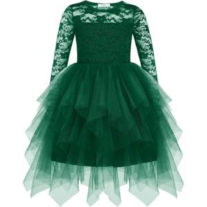 Arshiner Flower Girl Dress Toddler Contrast Lace Tutu Irregular Tulle Wedding Birthday Party Dresses(Green)