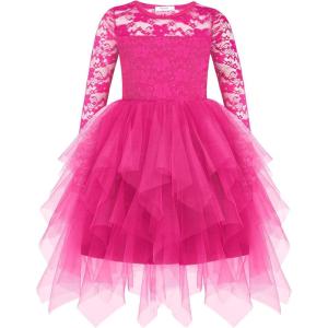 Arshiner Flower Girl Dress Toddler Contrast Lace Tutu Irregular Tulle Wedding Birthday Party Dresses(Hot Pink)