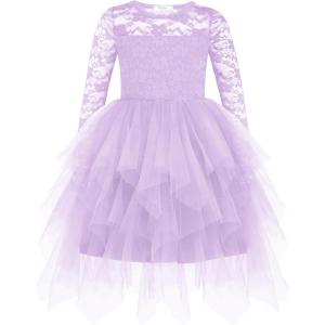 Arshiner Flower Girl Dress Toddler Contrast Lace Tutu Irregular Tulle Wedding Birthday Party Dresses(Purple)