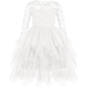 Arshiner Flower Girl Dress Toddler Contrast Lace Tutu Irregular Tulle Wedding Birthday Party Dresses(White)