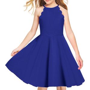Arshiner Girls’ Dress Halter Neck Summer Sundress Sleeveless Elegant A-line Pockets Party Dress(Blue)