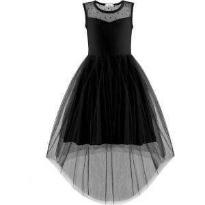 Arshiner Girls Dresses Formal Party Wedding Tulle Sleeveless Contrast Mesh High Low Dress with Belt(Black)