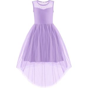 Arshiner Girls Dresses Formal Party Wedding Tulle Sleeveless Contrast Mesh High Low Dress with Belt(Lavender)