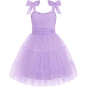 Arshiner Girls Dresses Summer Sleeveless Bow-Tie Straps Formal Fancy Party Birthday Tulle Dress(Lavender)