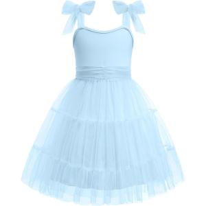 Arshiner Girls Dresses Summer Sleeveless Bow-Tie Straps Formal Fancy Party Birthday Tulle Dress(Light Blue)