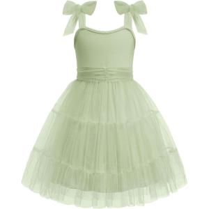 Arshiner Girls Dresses Summer Sleeveless Bow-Tie Straps Formal Fancy Party Birthday Tulle Dress(Sage Green)