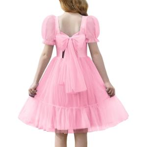 Arshiner Girls Dresses Tulle Bow Tie Back Puff Sleeve Party Holiday Spring Summer Dress for 6-16(Light Pink)