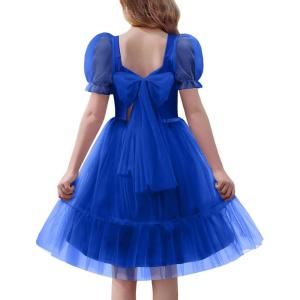 Arshiner Girls Dresses Tulle Bow Tie Back Puff Sleeve Party Holiday Spring Summer Dress for 6-16(Royal Blue)