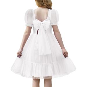 Arshiner Girls Dresses Tulle Bow Tie Back Puff Sleeve Party Holiday Spring Summer Dress for 6-16(White)