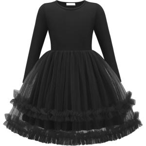 Arshiner Girls Tutu Dresses Toddler Fall Winter Long Sleeve Fluffy Tulle Party Dress for Kids 3-8Y(Black)