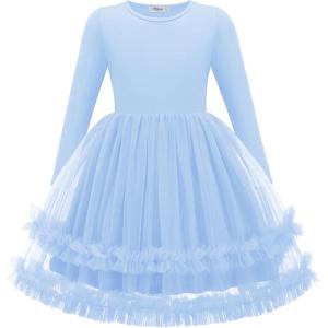Arshiner Girls Tutu Dresses Toddler Fall Winter Long Sleeve Fluffy Tulle Party Dress for Kids 3-8Y(Blue)