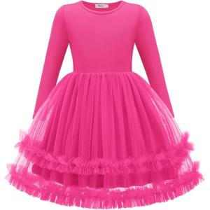 Arshiner Girls Tutu Dresses Toddler Fall Winter Long Sleeve Fluffy Tulle Party Dress for Kids 3-8Y(Hot Pink)