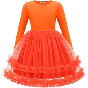 Arshiner Girls Tutu Dresses Toddler Fall Winter Long Sleeve Fluffy Tulle Party Dress for Kids 3-8Y(Orange)