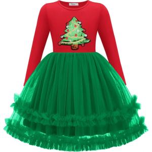 Arshiner Girls Tutu Dresses Toddler Fall Winter Long Sleeve Fluffy Tulle Party Dress for Kids 3-8Y(Red Christmas Tree)
