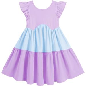 Arshiner Toddler Dress Girls Backless Tiered Summer Dresses Cute Swing Beach Sundress with Pockets for 2-8Y(Blue & Purple)