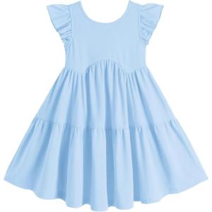 Arshiner Toddler Dress Girls Backless Tiered Summer Dresses Cute Swing Beach Sundress with Pockets for 2-8Y(Blue)