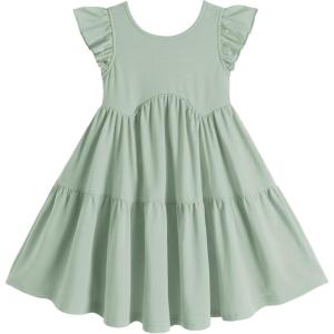Arshiner Toddler Dress Girls Backless Tiered Summer Dresses Cute Swing Beach Sundress with Pockets for 2-8Y(Light Green)