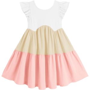 Arshiner Toddler Dress Girls Backless Tiered Summer Dresses Cute Swing Beach Sundress with Pockets for 2-8Y(Pink & White)