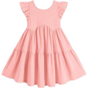 Arshiner Toddler Dress Girls Backless Tiered Summer Dresses Cute Swing Beach Sundress with Pockets for 2-8Y(Pink)
