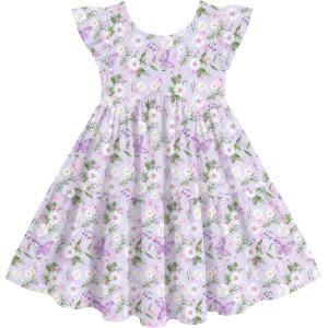 Arshiner Toddler Dress Girls Backless Tiered Summer Dresses Cute Swing Beach Sundress with Pockets for 2-8Y(Purple & Flower)