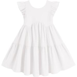 Arshiner Toddler Dress Girls Backless Tiered Summer Dresses Cute Swing Beach Sundress with Pockets for 2-8Y(White)
