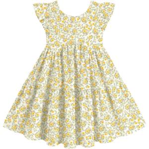 Arshiner Toddler Dress Girls Backless Tiered Summer Dresses Cute Swing Beach Sundress with Pockets for 2-8Y(Yellow Flower)