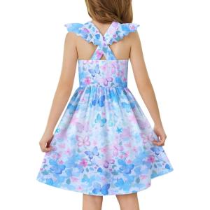 Arshiner Toddler Dress Girls Summer Ruffle Sleeve Backless Dresses Casual Sundress with Pockets 2-8Y(Colorful Butterfly)