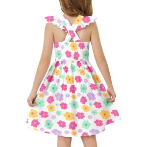 Arshiner Toddler Dress Girls Summer Ruffle Sleeve Backless Dresses Casual Sundress with Pockets 2-8Y(Colorful Flower)