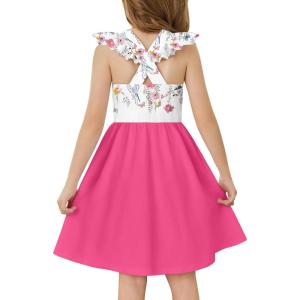 Arshiner Toddler Dress Girls Summer Ruffle Sleeve Backless Dresses Casual Sundress with Pockets 2-8Y(Colorful Flower Butterfly)