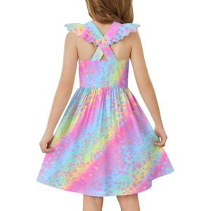 Arshiner Toddler Dress Girls Summer Ruffle Sleeve Backless Dresses Casual Sundress with Pockets 2-8Y(Colorful Leopard)